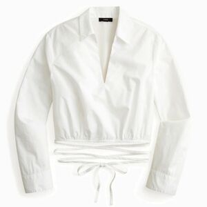 J. Crew White Wrap-Detail Poplin Blouse